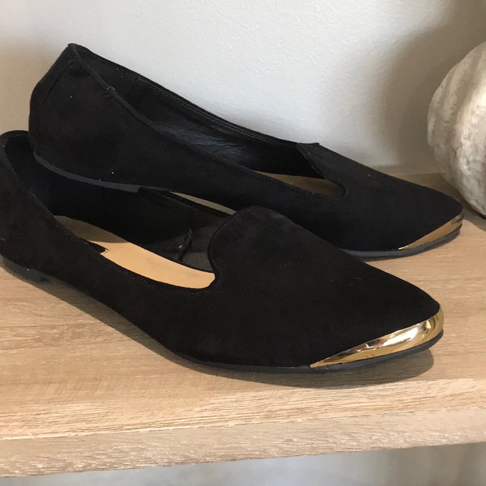 Fake suede black loafers size 8